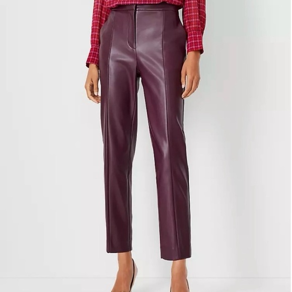 Pants - Ann Taylor Burgundy Faux Leather Straight Crop Pants Size 10